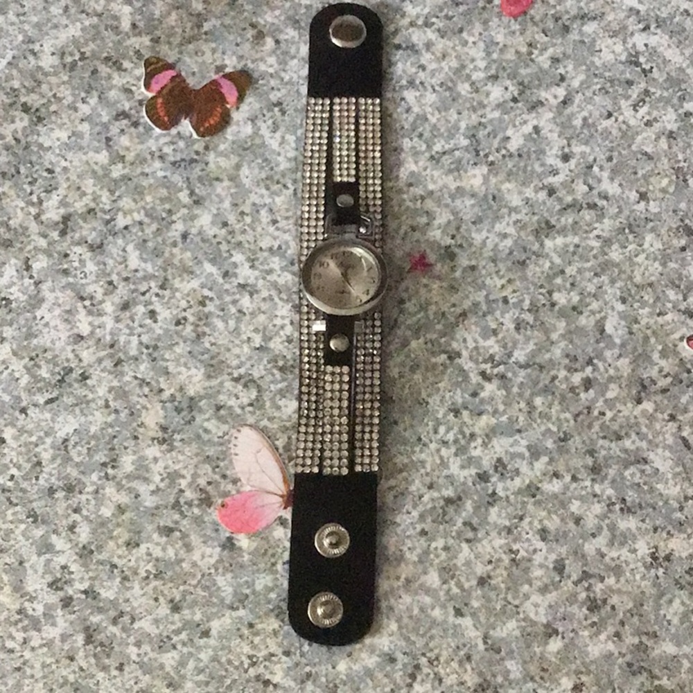 BLACK RHINESTONE WATCH